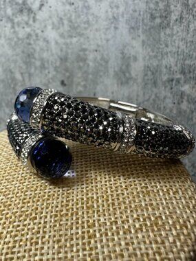 Joan Boyce hinged bangle bracelet navy, gray, and silver